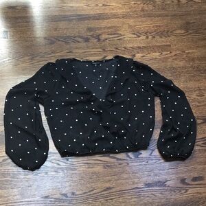 Dynamite Black and White Polka Don’t Faux Wrap Top